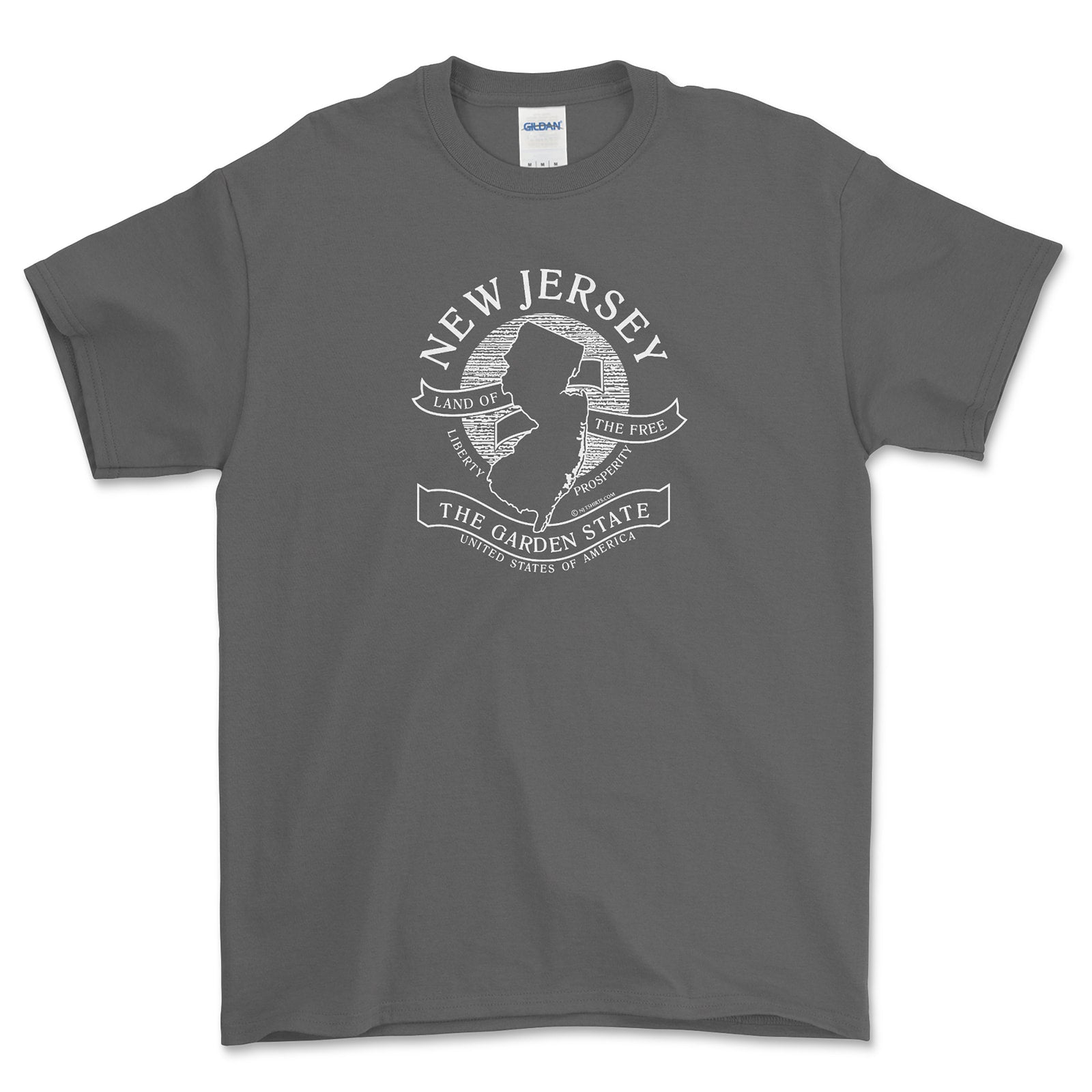 Black t-shirt with a white car outline design on a white background