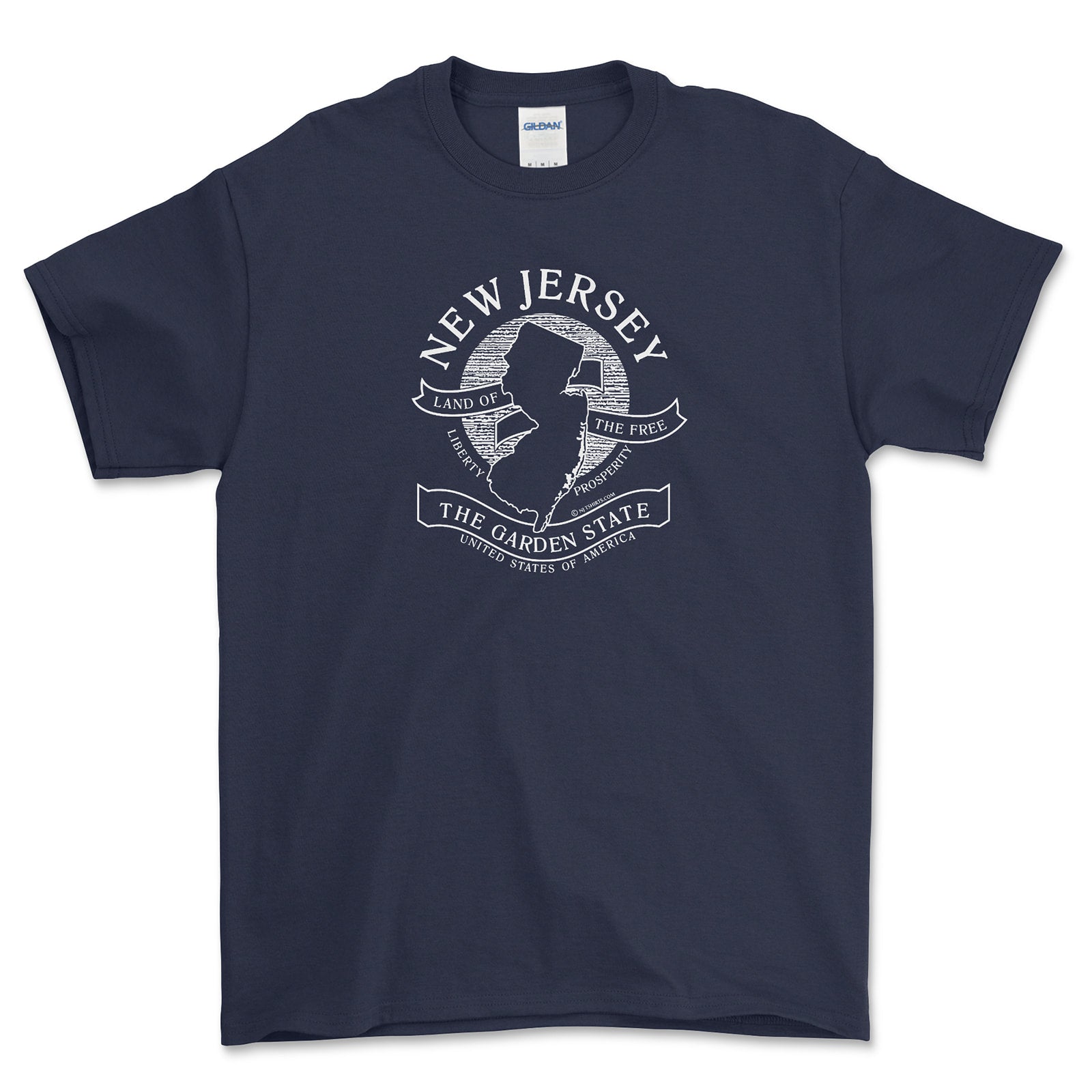 Black t-shirt with a white car outline design on a white background