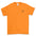 Orange t-shirt with a small black graphic on the chest against a white background