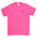 Pink t-shirt with a small black graphic on the chest against a white background
