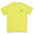 Yellow t-shirt with a small black logo on the chest against a white background