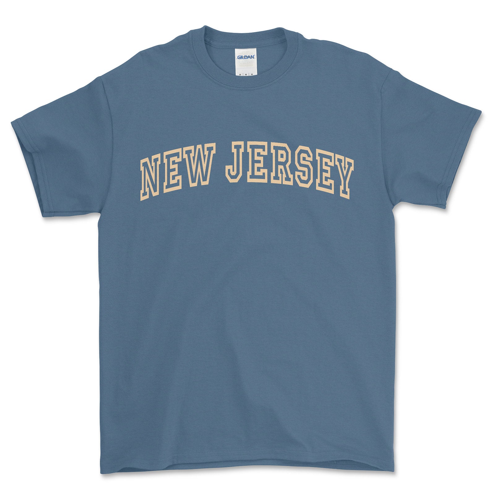 Navy blue t-shirt with 'New Jersey 1787 The Garden State' text on a white background