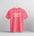 Pink t-shirt with 'Jersey Girl' text on a hanger against a gray background