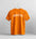 Orange t-shirt with 'Jersey Girl' text on a hanger against a gray background